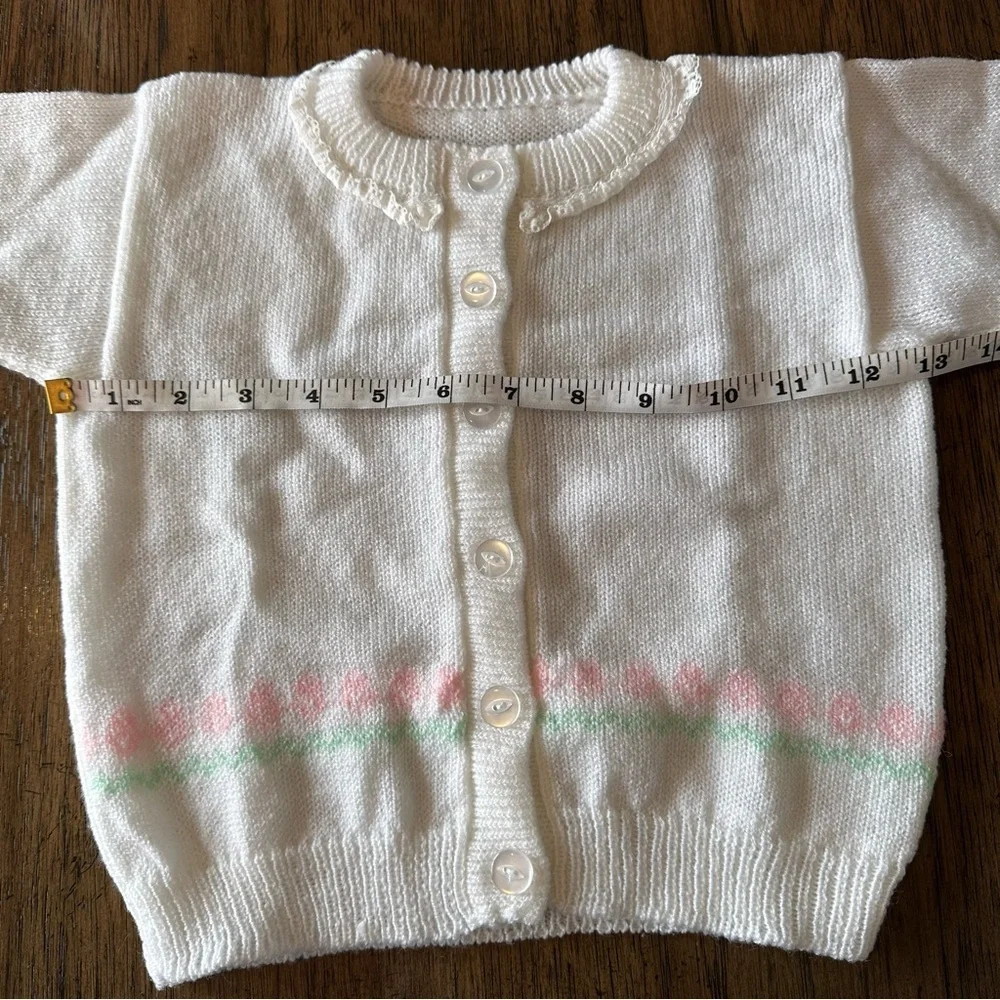 Vintage Baby Knit Cardigan Sweater White Floral Lace 6–12M Cottagecore Easter